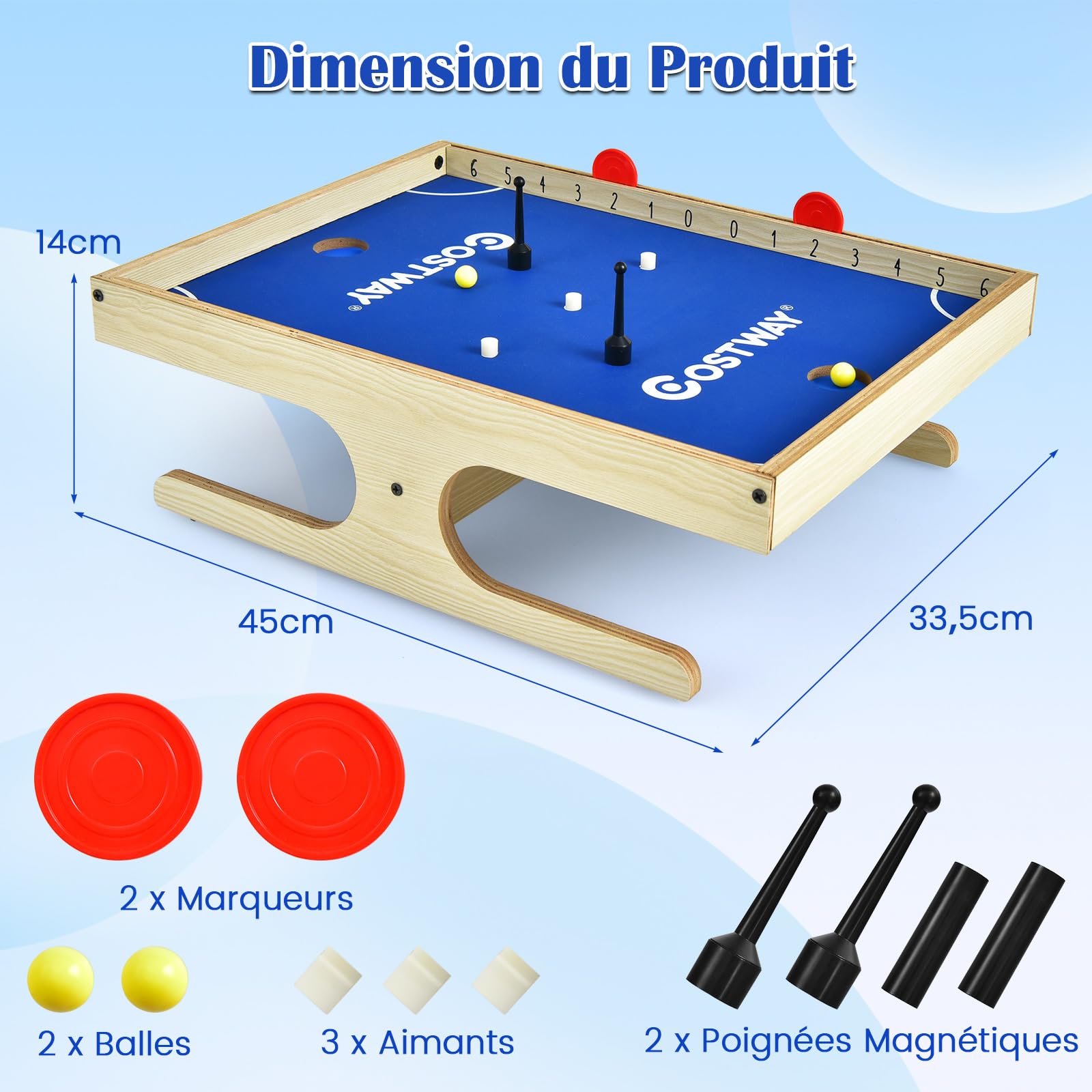 COSTWAY Jeu de Société Magnétique pour 2 Joueurs, Mini Baby-Foot avec 2 Boules, 2 Poignées Magnétiques, 2 Marqueurs et 3 Aimants, Jeu d'adresse pour Enfants et Adultes, 45 x 33,5 x 14 cm