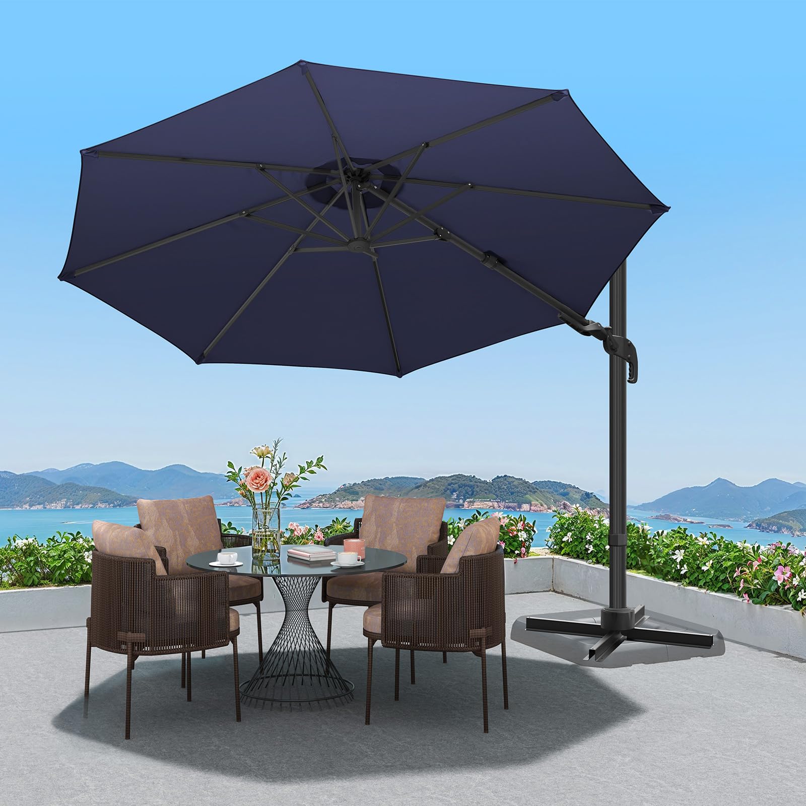 10 ft round patio umbrellas 10/11/12ft Solar LED Round Cantilever Patio Umbrella