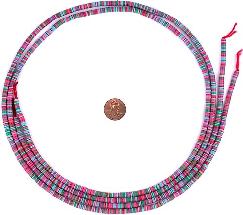 Miniatura 2 de TheBeadChest Red Medley - Cuentas de vinilo para disco, 0.157 in, Ghana, multicolor africano, heishi, heishi, 33 pulgadas, hecho a mano