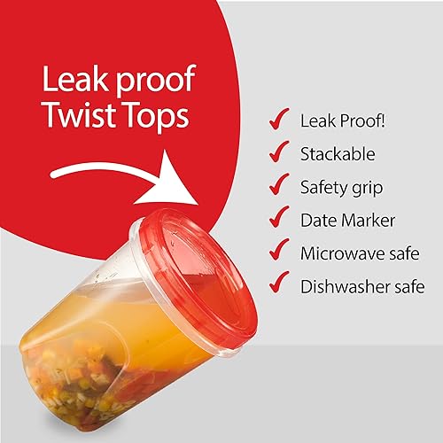 Miniatura 5 de PLASTICPRO Paquete de 6 recipientes de almacenamiento de alimentos con tapa giratoria con rosca roja, recipientes reutilizables de preparación de
