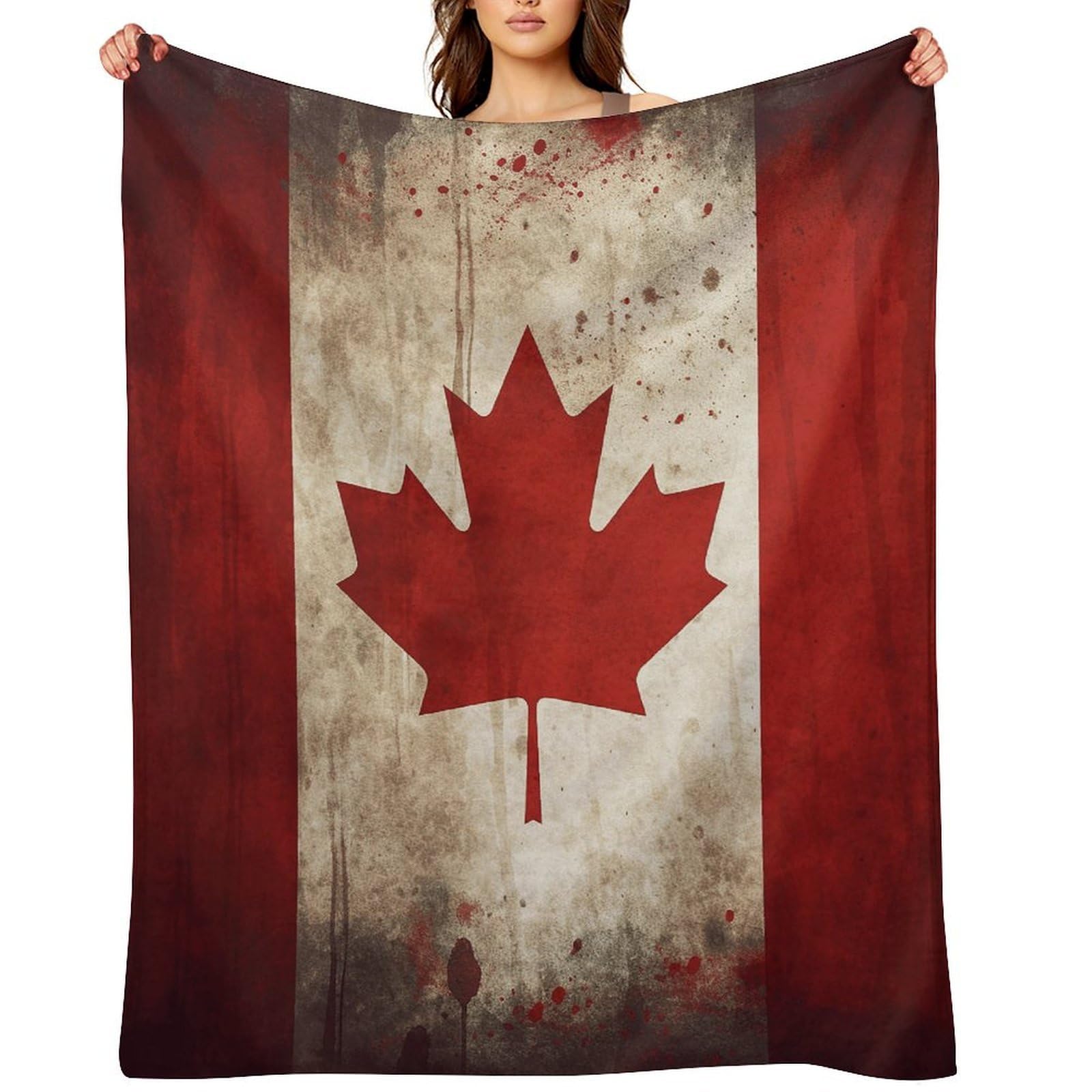 Retro Canada Flag Throw Blanket for Couch and Bed Super Soft Warm Lightweight Throw Blankets Cozy Fuzzy Flannel Blanket Personalized Decorative Blankets for Sofa Decor 50"x60"
