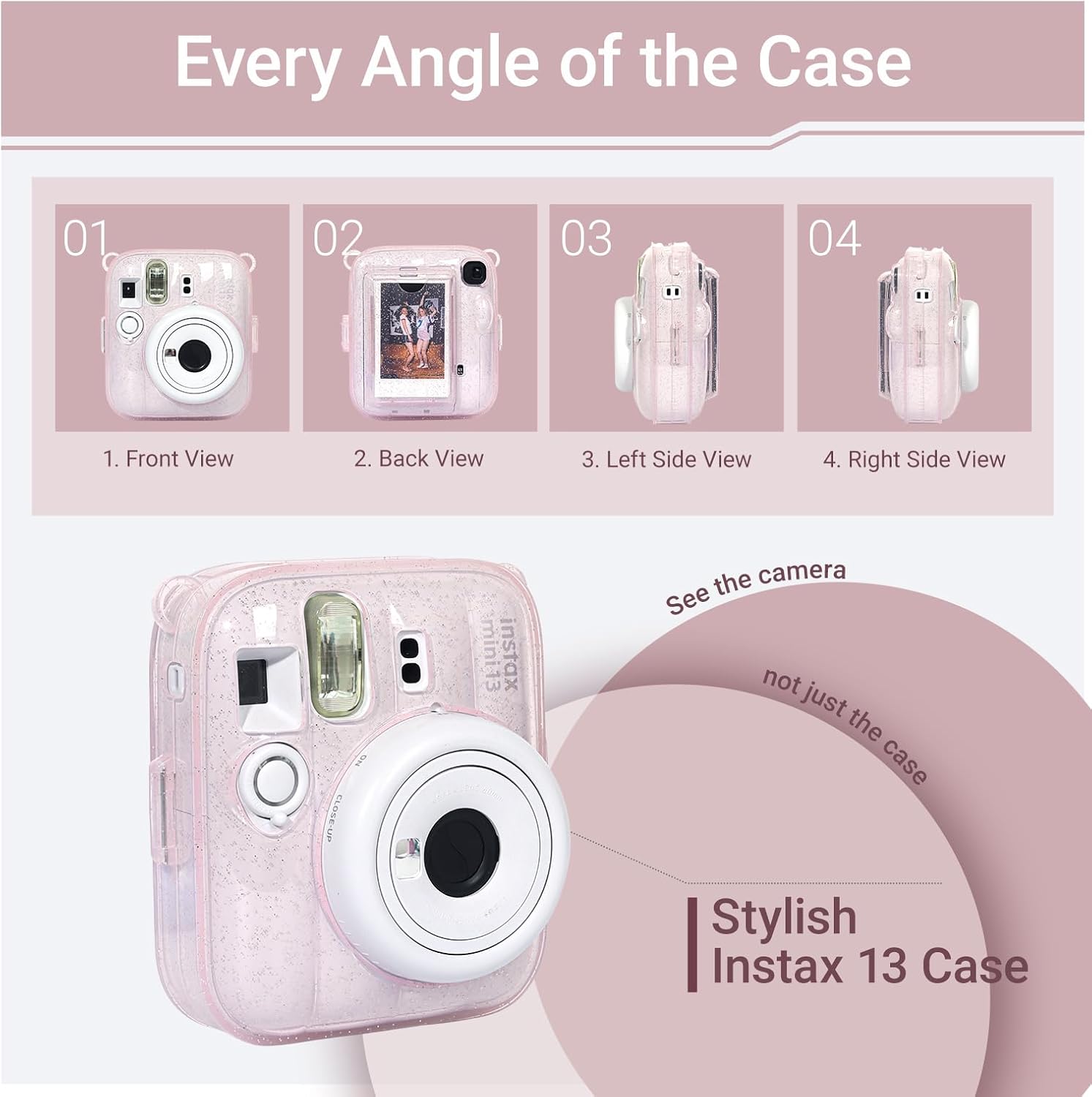 Glitter Clear Case for Fujifilm Instax Mini 13 Camera (Candy Pink) image 4