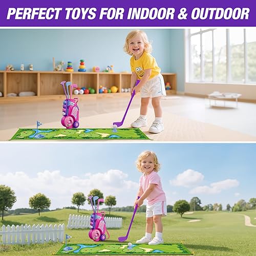 Miniatura 5 de Juego de Golf para Niños Pequeños de 2-4 Años, Club de Golf para Niños con 8 Pelotas, 4 Palos de Plástico, Tapete de Putting, Marcador, Bolsa de