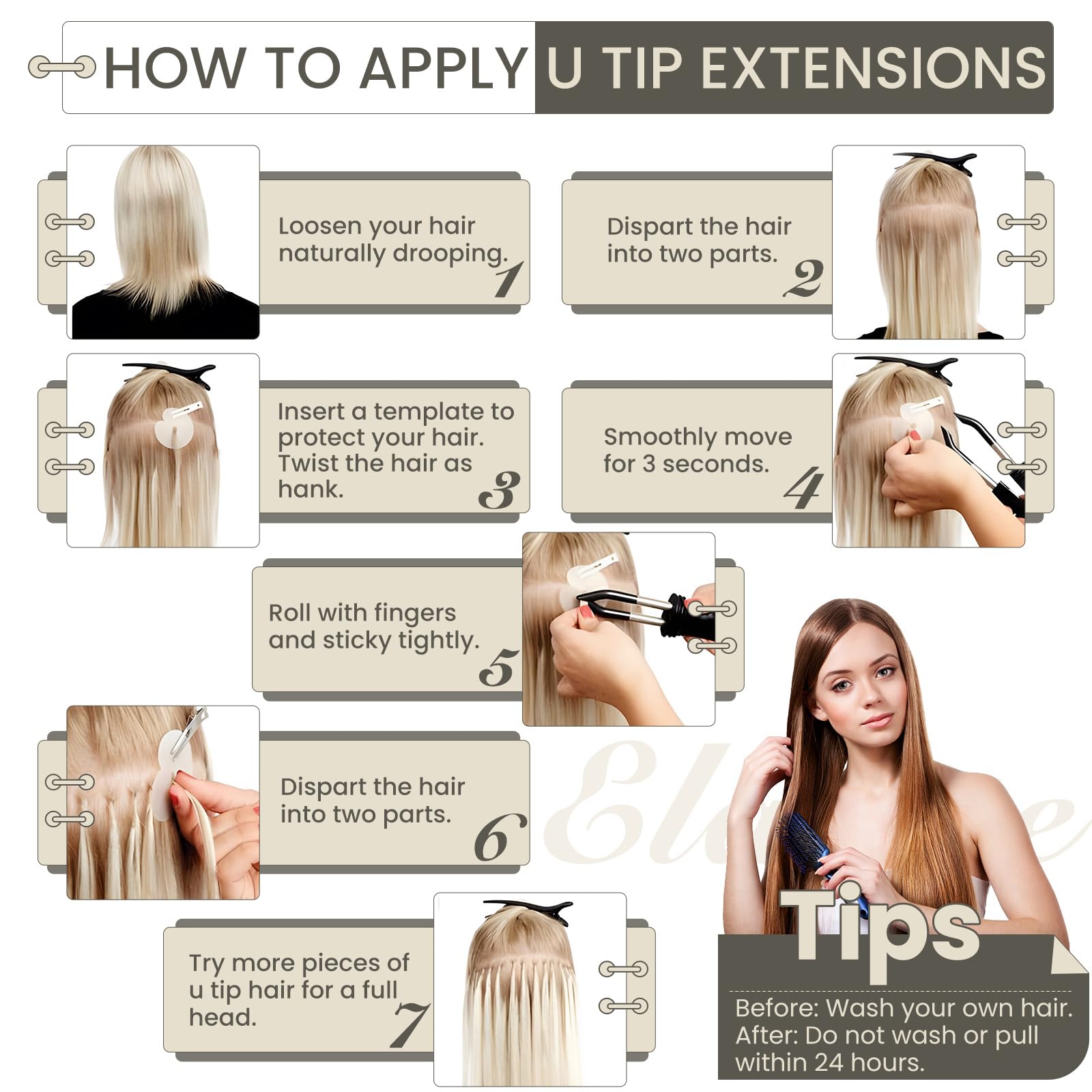 Elailite Extension Capelli Veri Cheratina Lunga Durata 100 Ciocche Meches 100% Remy Human Hair Balayage U Tip Nail Naturali Lisci 40cm 50g #4/#27 Marrone Cioccolato/Biondo Scuro