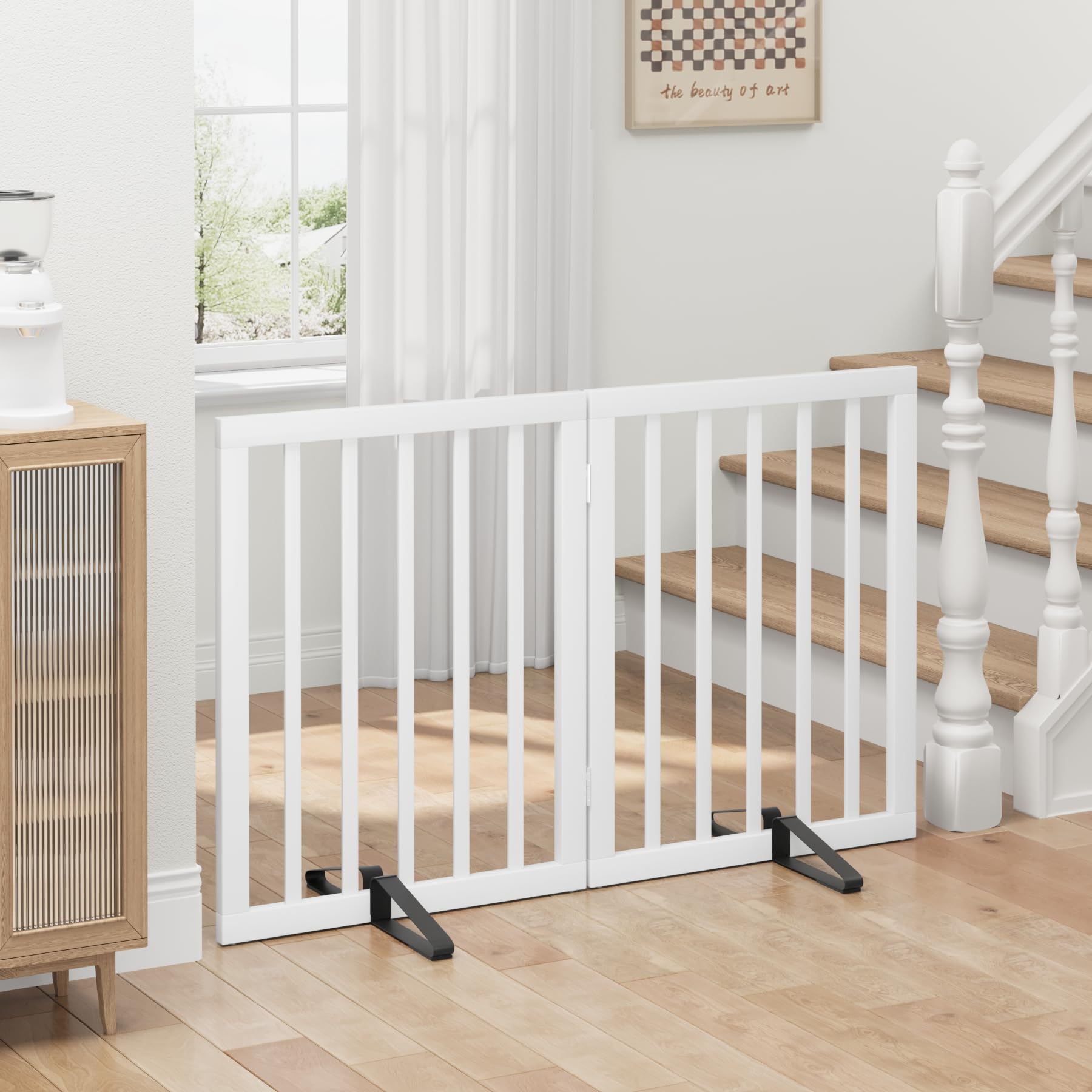 Dog Gates for Doorways, Foldable Dog Gate Indoor, Freestanding Pet Gates for Doorways Bedroom, Puppy Gate with Metal Support Feet, Room Divider 2 Panels (White) — view 5