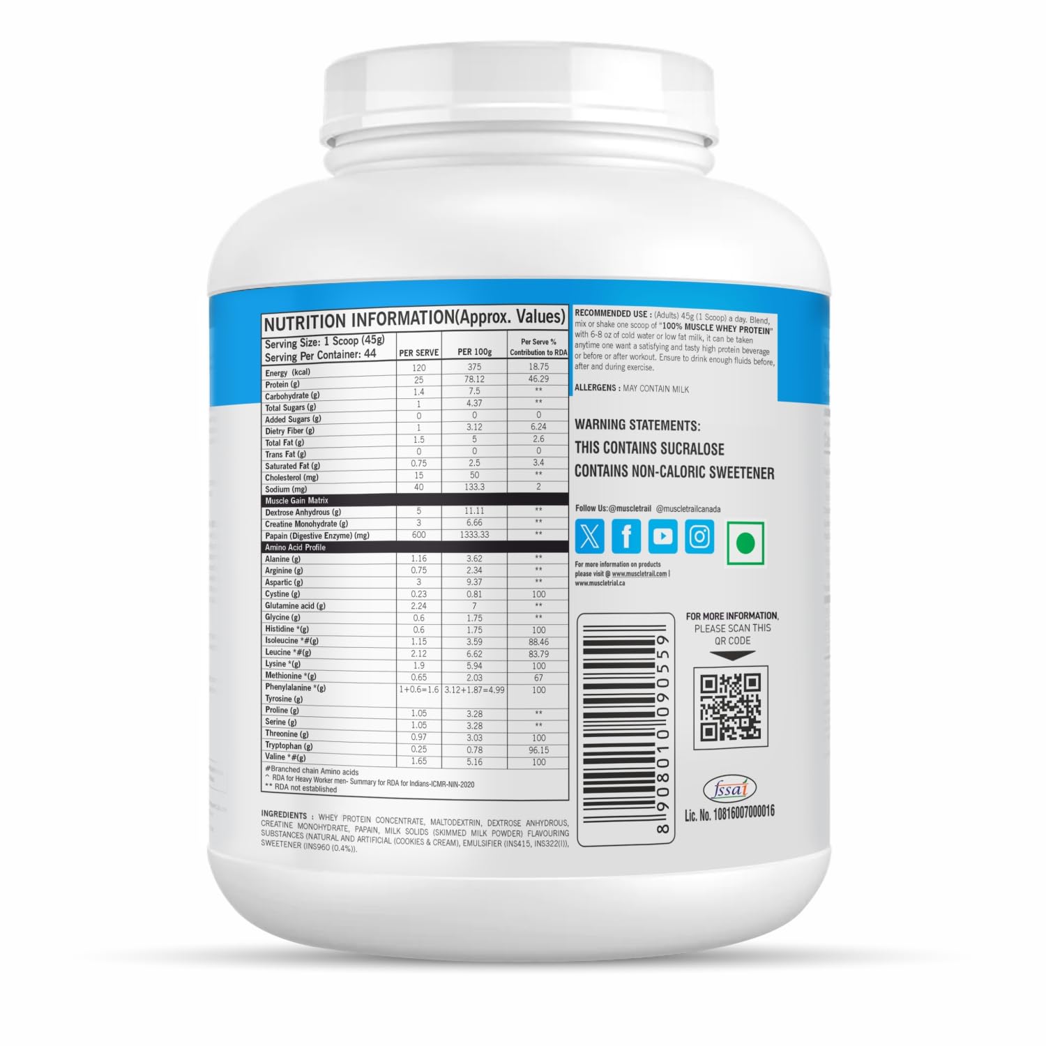 MuscleTrail Pharma Grade Muscle Gain Whey Protein | 21g Protein, 44 Servings, Support Muscle Growth Recovery | 179 Calories | 8g Carbs Protein (2kg, Chocolate) — Amazon image 2