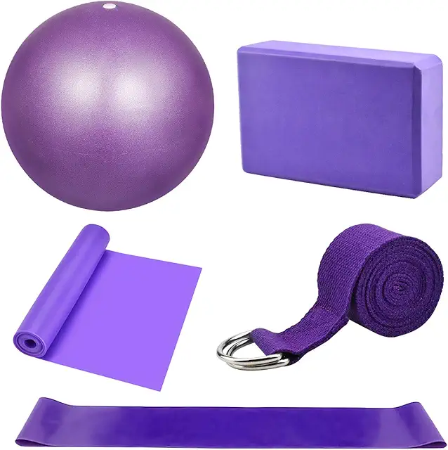 Yoga Starter Kit 5Pcs Set with Block, Ball, Straps & Loops for Home Gym