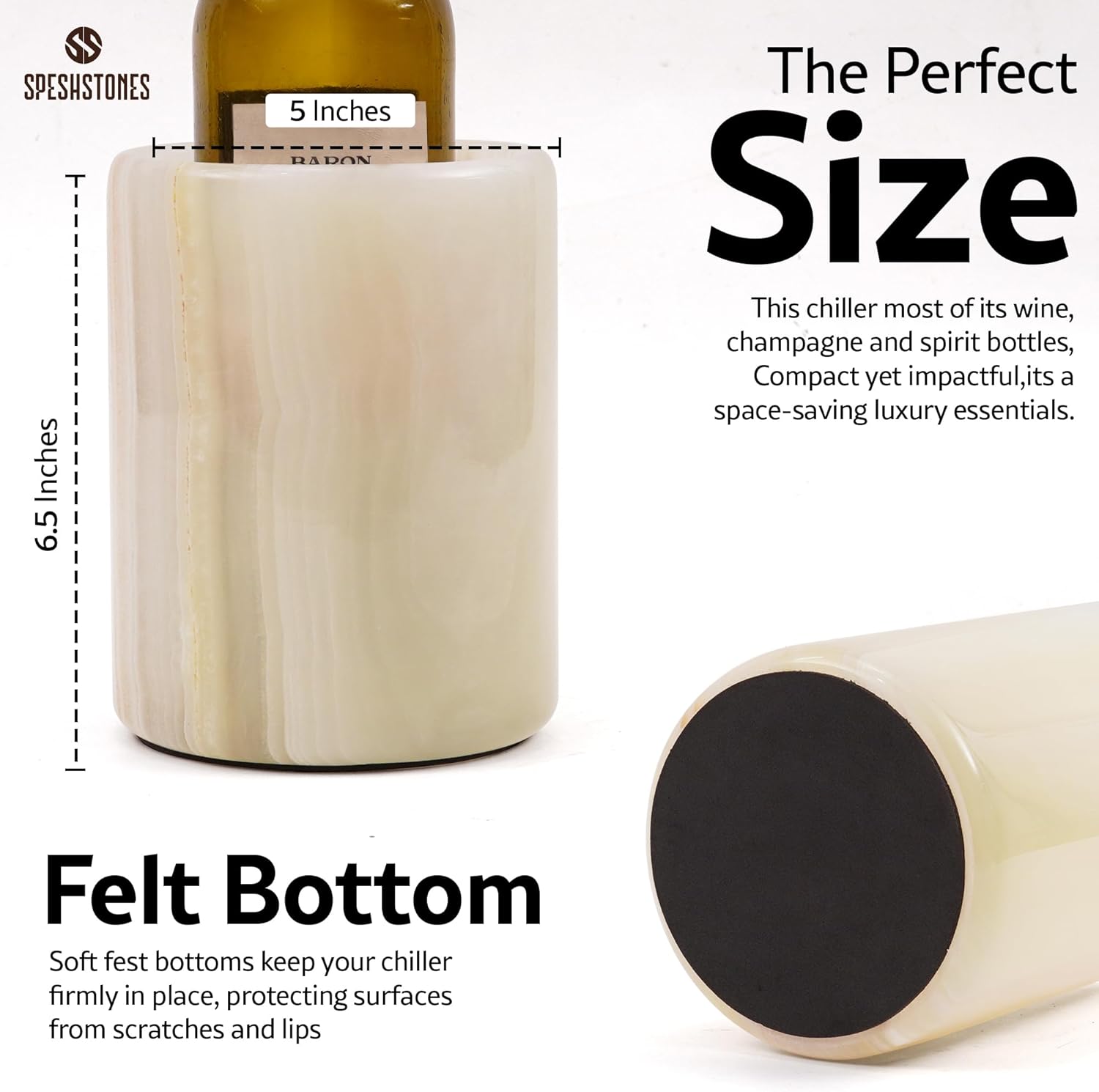 Marble Wine Chiller 6.5 Inch Cream Onyx Wine Cooler for White Wine Bottles, Champagne, Beverage & Home Bar Accessories, Stone Bottle Holder for Housewarming Gifts & Wedding Decor - Image 6