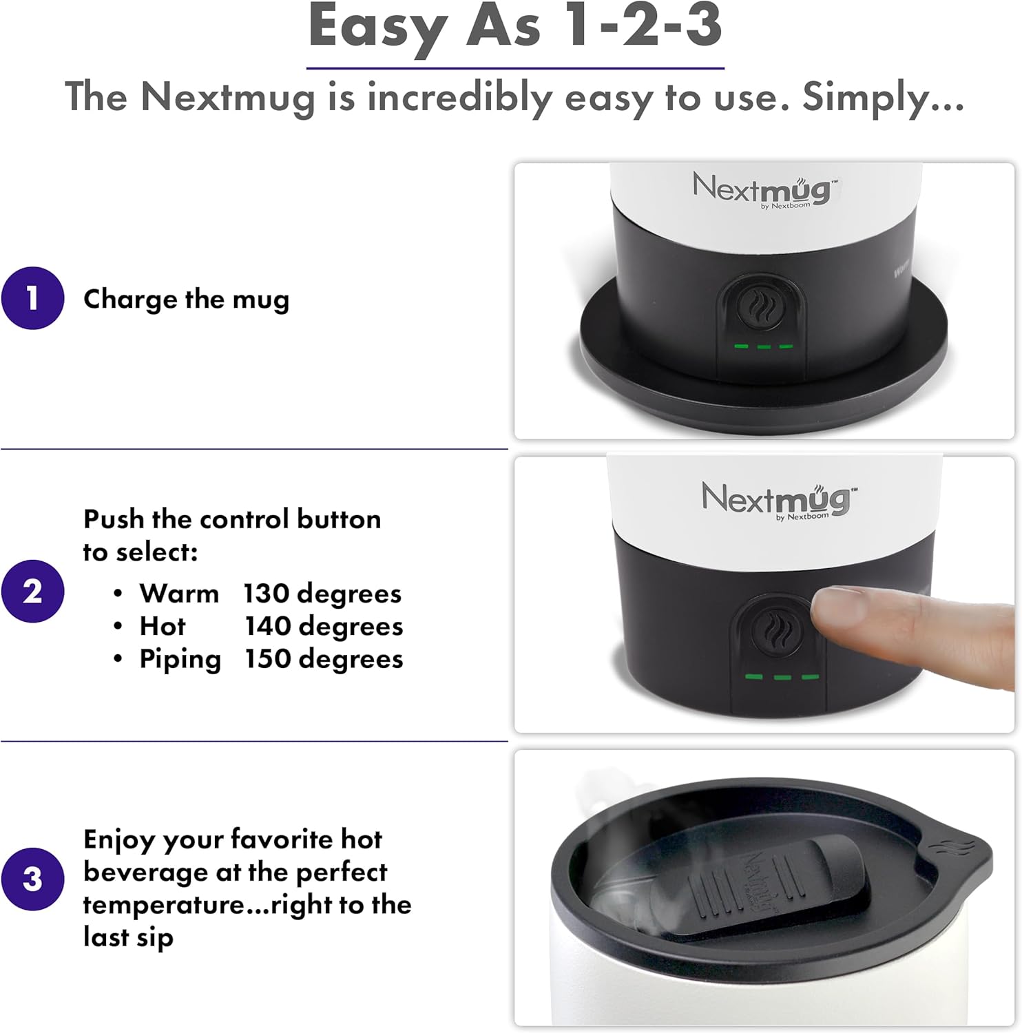 Nextmug Ultra - Temperature-Controlled, Self-Heating Travel Mug (White - 24 oz.) - Image 4