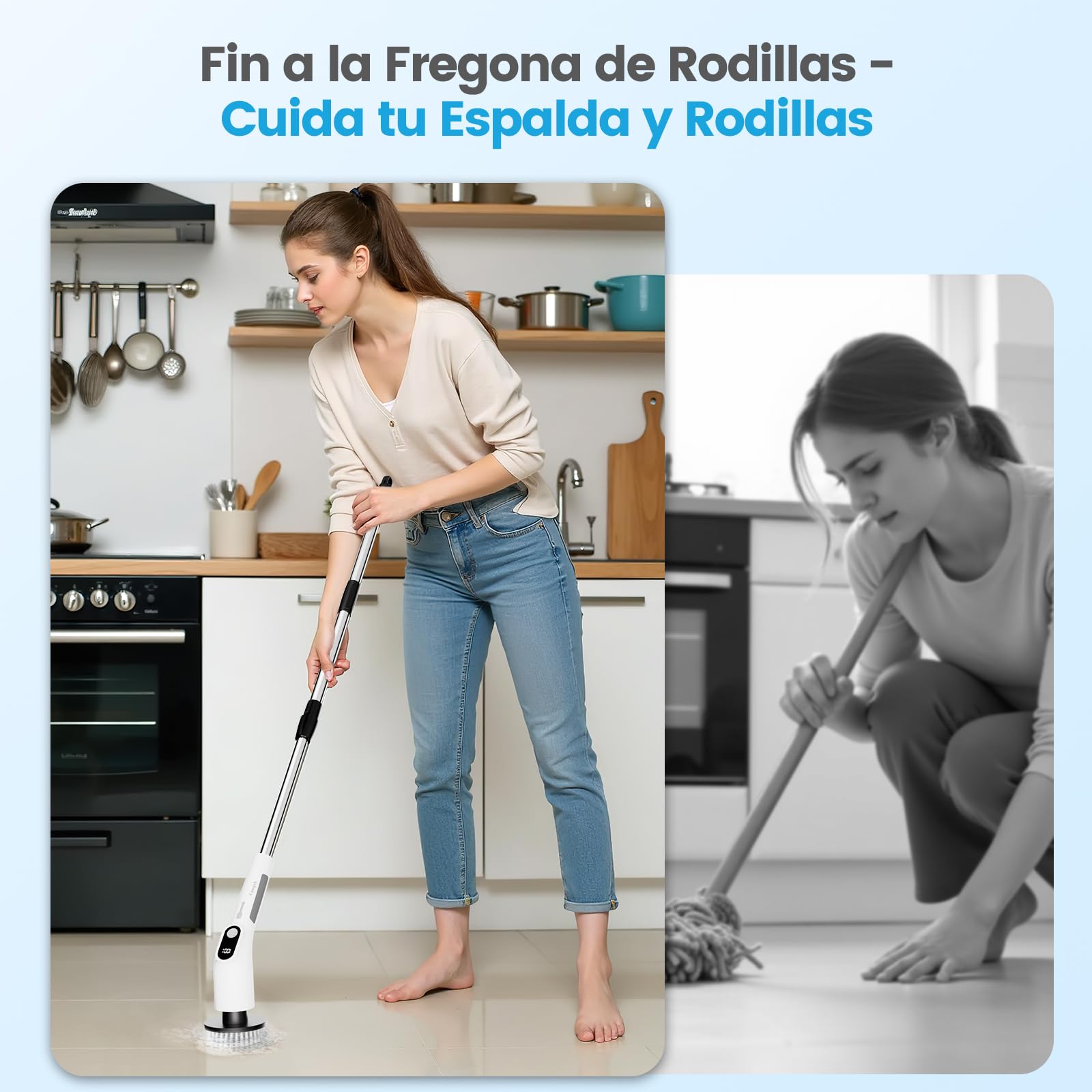 Cepillo Electrico Limpieza Hogar con 8 Cabezales Reemplazables,Cepillo Limpieza Electric Ajustable, Cepillo para Limpieza IPX6,Fregadora Giratoria Eléctrica del Hogar, Baño,Suelos