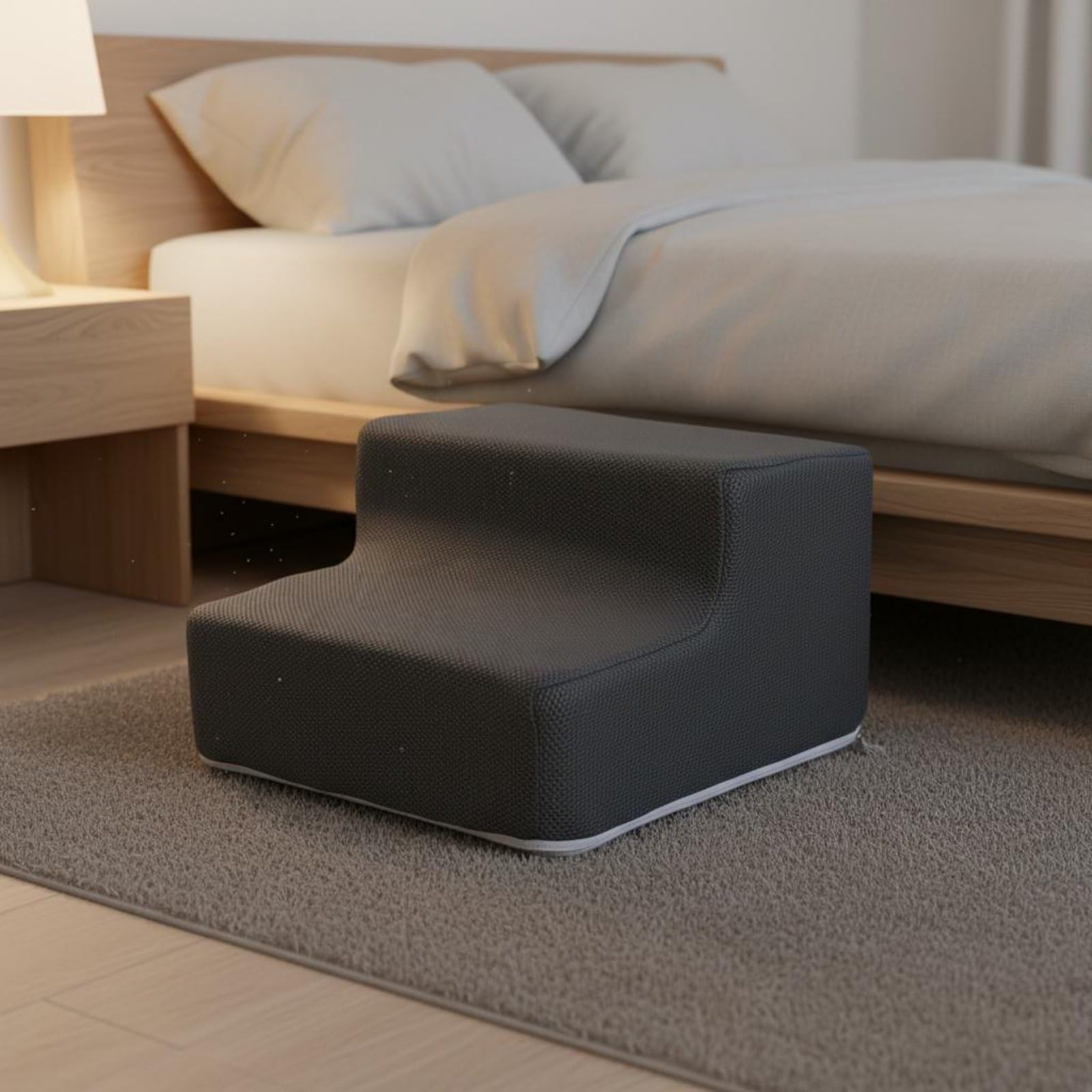 Rampa Industrial Escalera para Mascotas Portátil de Espuma con Superficie Antideslizante y Funda Lavable Adecuada para Facilitar Acceso de Perros a Muebles en Dormitorio, Rosa, 2-Pasos