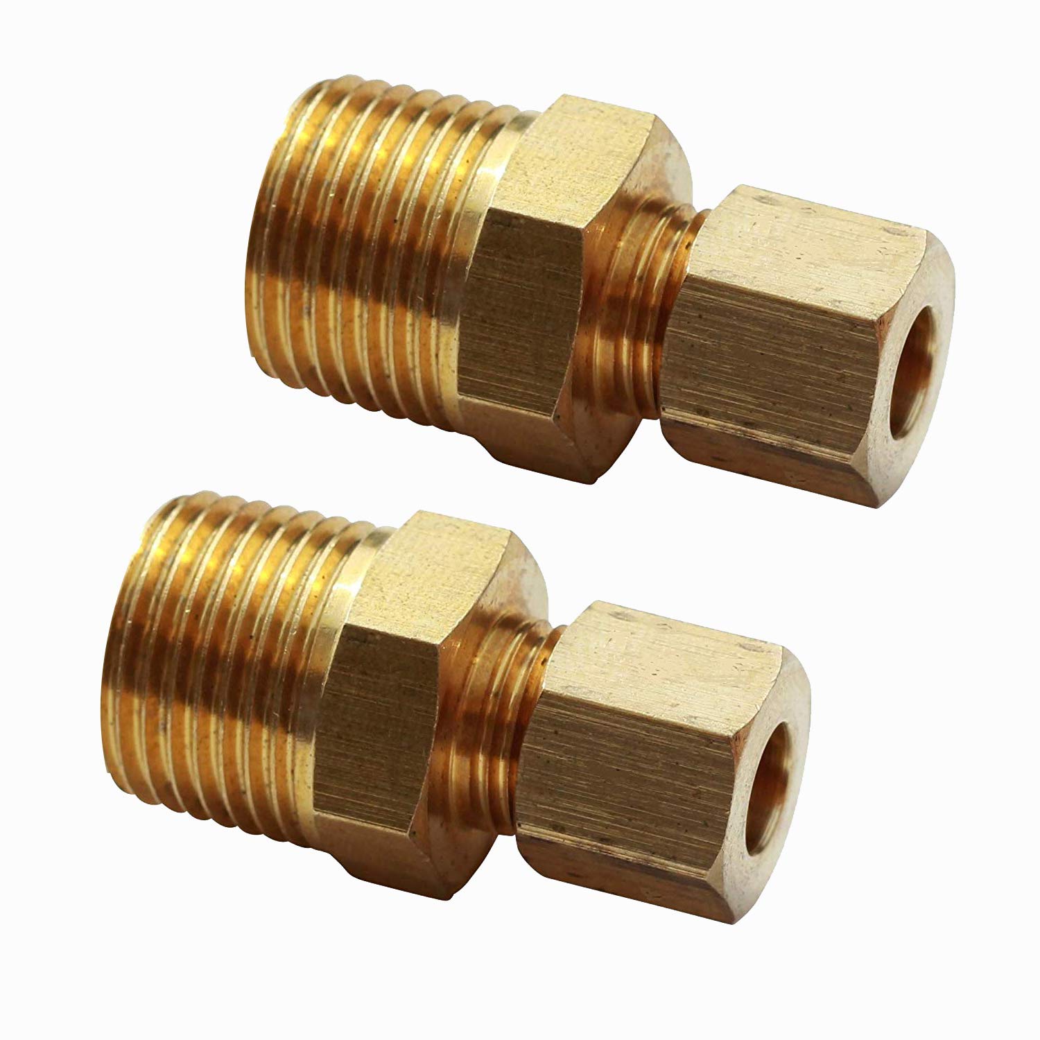 Ice Maker Water Line Brass Tube Fitting, 3/8" Male x 1/4" Compression - (2 Pack)