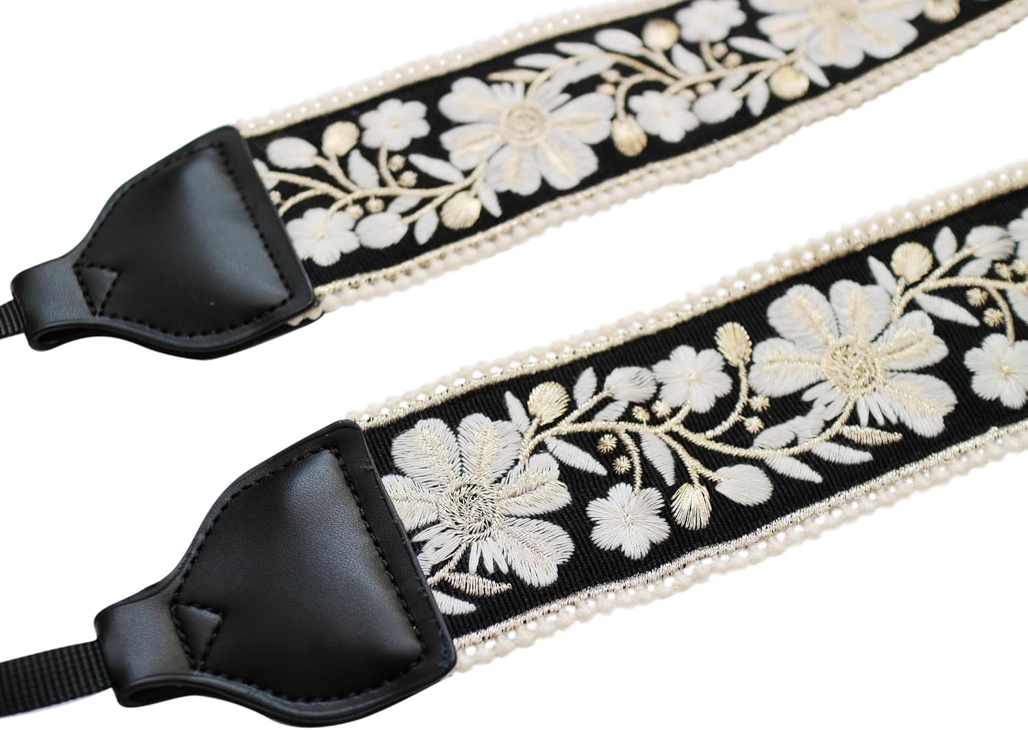 Original Design Adjustable Camera Strap, Luxurious black velvet with gold embroidery, 2.4 Inch (6cm) Width, Fit for Canon Nikon Sony Interchangeable Lens Digital Camera/DSLR