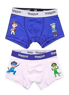 طقم بوكسر قطن مطبوع بأستك عند الخصر مختلف اللون بشعار للاولاد من ترايمون ملابس داخلية للاطفال Treo Howdi Moon، قطعتين - ابيض وازرق، 2 - 4 سنوات