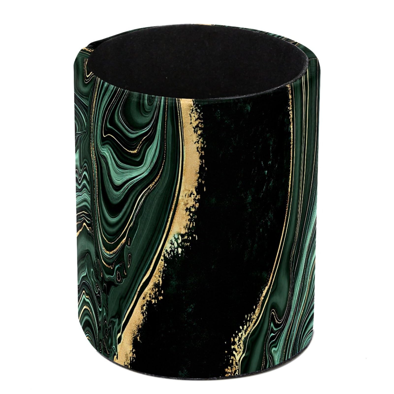 Luoweisi Green Marble Pen Holder for Desk, Leather Pen Pot, Desk Pencil Holder Round Makeup Organiser Home Office School Suppliers
