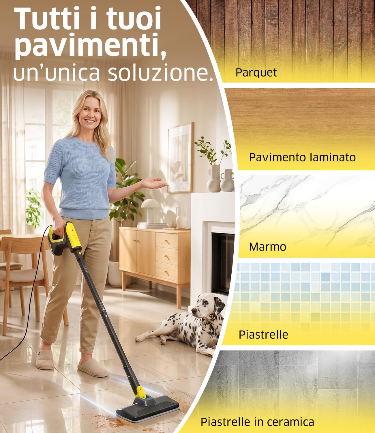PEXCHO Scopa a Vapore Multifunzione 7 in 1, 1500W Pulitore a Vapore Elimina il 99,9% di Virus e Batteri, Si riscalda in 15 secondi, Serbatoio Estraibile, Lavapavimenti a Vapore Senza Prodotti Chimici