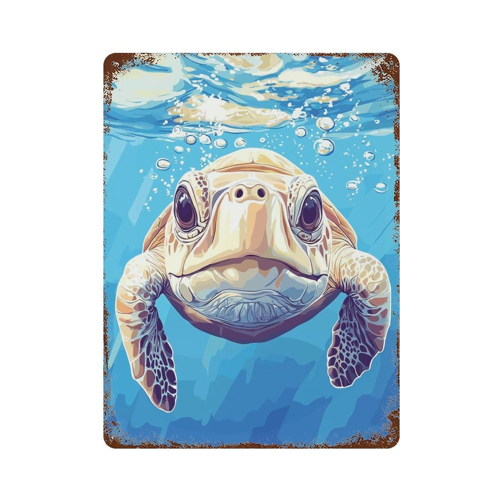 Sea Turtle Underwater Portrait Decorative Tin Sign 15.7"x11.8", for Bistro, Counter And Cafe Decor, Retro Wall Decor