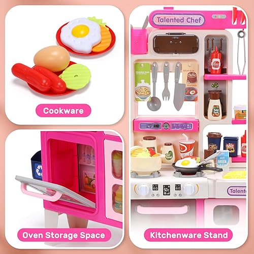 Miniatura 4 de CUTE STONE Juego de cocina para niños, juego de cocina con sonido y luz, estufa de cocina con vapor, fregadero de juguete, juguete de comida y