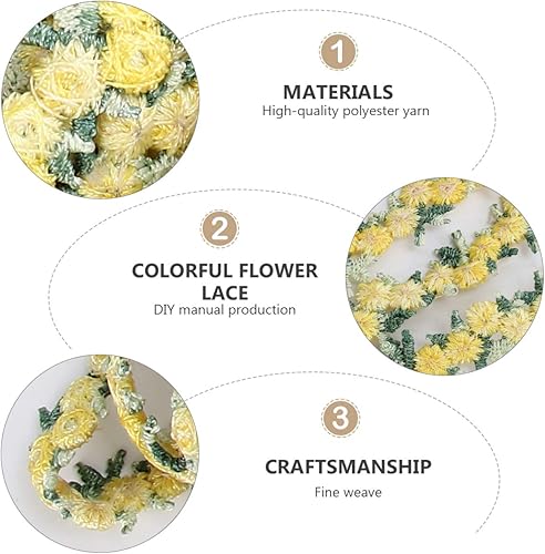 Miniatura 4 de EXCEART Cinta floral de encaje rosa DIY apliques de boda para manualidades de costura 14.8 ft (amarillo)