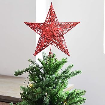 Stella Di Natale Decorazioni Natalizie.Decorazioni Natalizie Puntale Per Albero Di Natale A Forma Di Stella A 5 Punte Albero Di Natale Top Sparkles Stelle Hang Xmas Decoration Ornamento Albero Festival Decorativo Red 15cm Amazon It Casa E Cucina