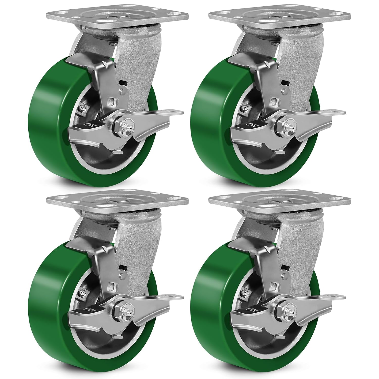 5"x2" Industrial Casters- Heavy Duty Casters,Polyurethane on Aluminum Casters Set of 4 - Loading Capacity up to 4800LB.Use for Platform Truck,Workbench,Lift Tables(4 Brake)