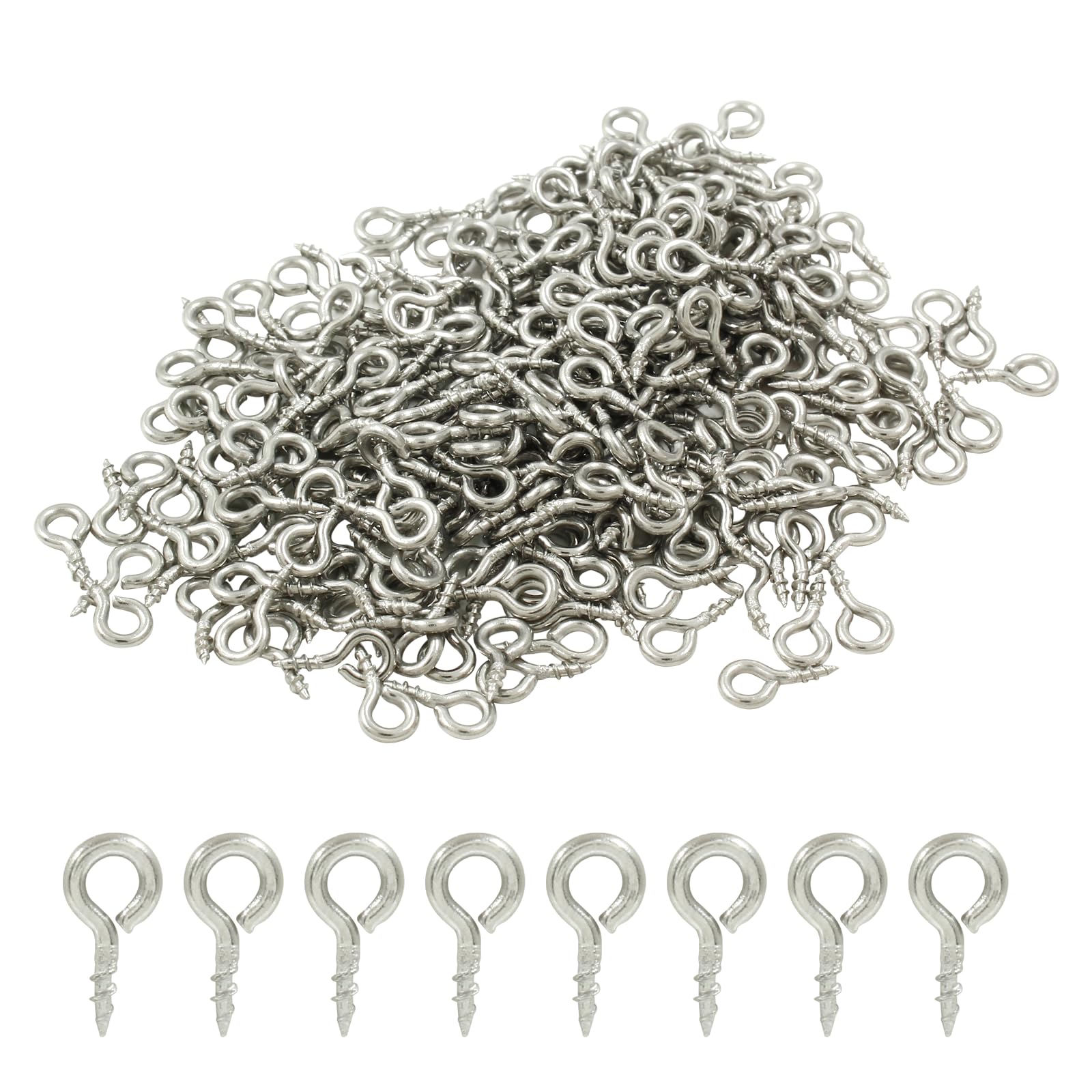 300PCS Small Screw Eye Pins, 4mm X 8mm Stainless Steel