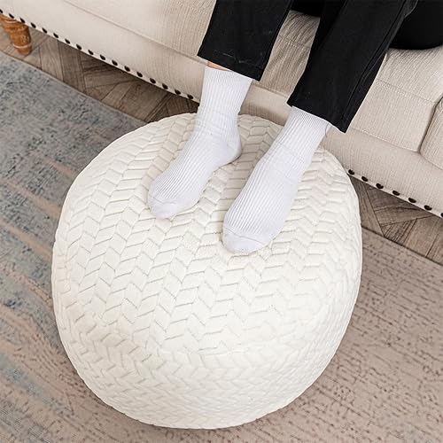 Miniatura 2 de Puf Otomano Sin Relleno Redondo Reposapiés Puf Otomano Sin Relleno Taburete de Piso para Pies con Almacenamiento para Sala de Estar Dormitorio Funda