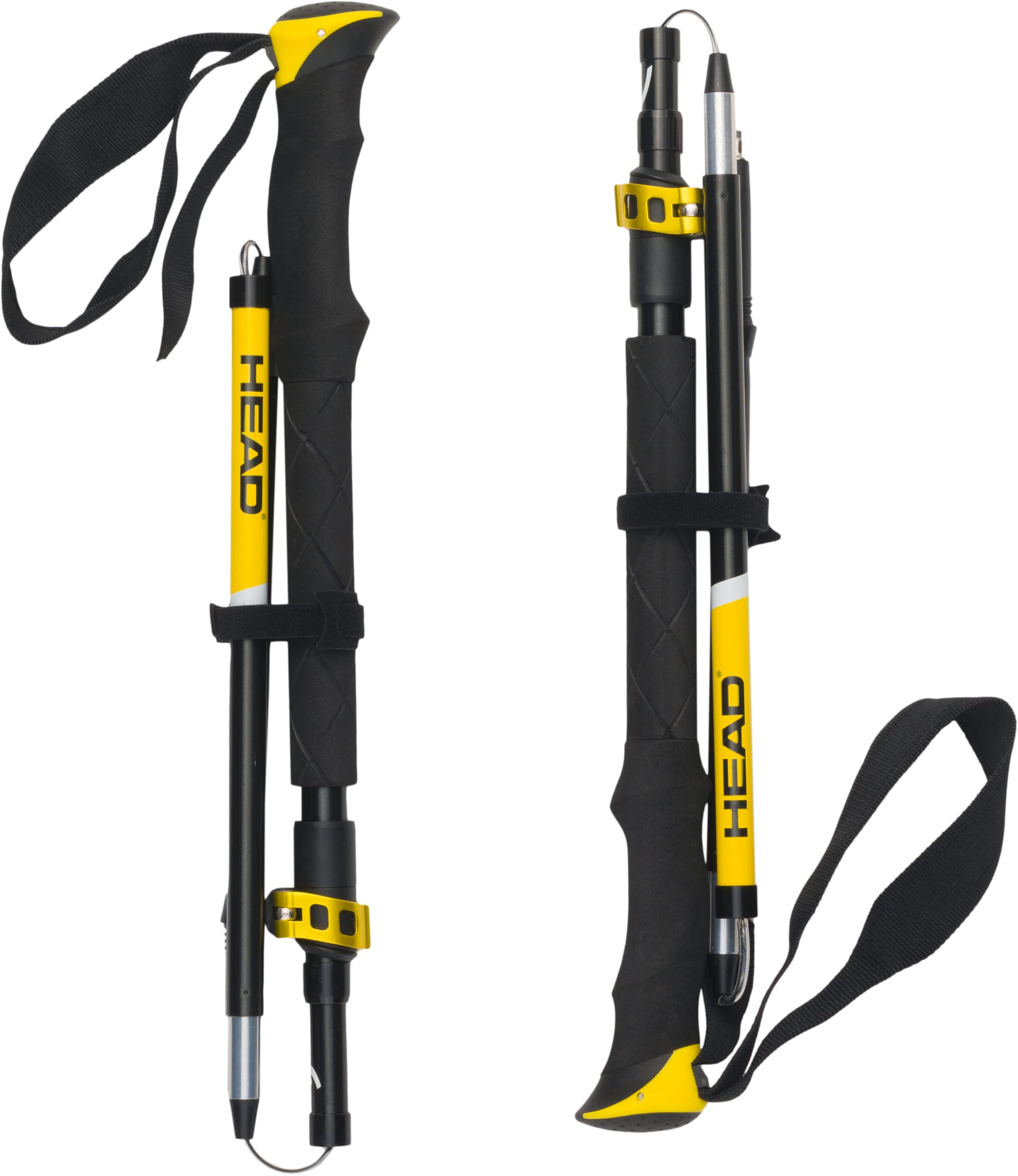 HEAD Bastoncini da Trekking Pieghevoli, Altezza Regolabile 115-135 cm, 3 Sezioni, Diametro 16/14/14 mm, Impugnatura Ergonomica in PP ed EVA con Laccio Regolabile, Giallo