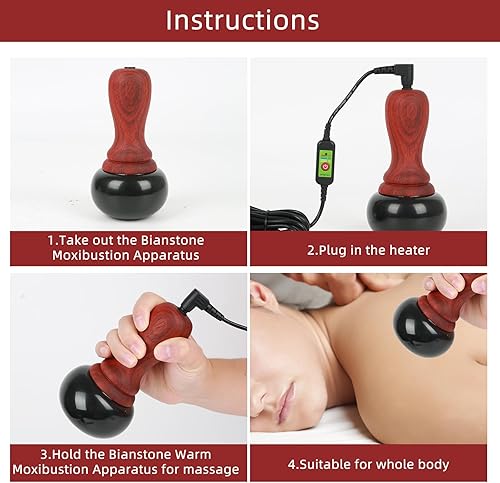 Miniatura 4 de Piedras calientes para masaje, masajeador corporal eléctrico con temperatura ajustable, piedra natural Bian Gua Sha, kit de masajeador de raspado