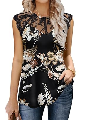 MIHOLL Womens Sleeveless Tops Lace Floral Casual Loose Blouses Tank Shirts