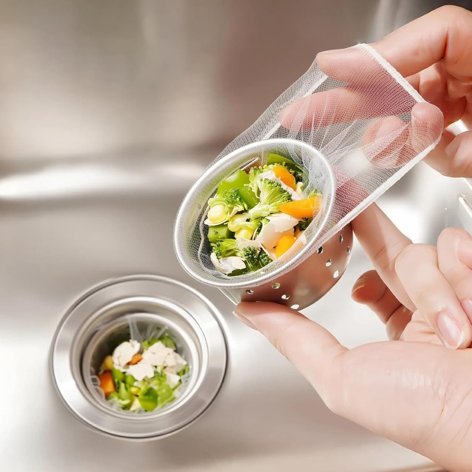200Pcs Disposable Kitchen Sink Strainer Mesh Bags, Elastic Anti-Clogging Sink Drain Covers, Food Waste Debris Catcher, Fits Most Sink Strainers
