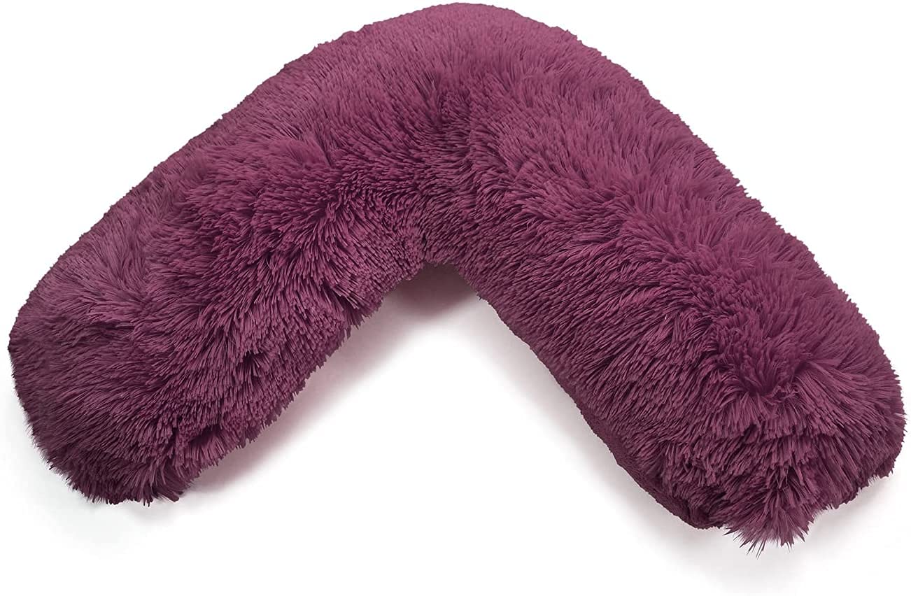NIGHTZONE Teddy Bear V Shaped complete pillow or Case for support Maternity, Neck, Back, Soft Warm Plush Cosy Fleece Cover (Teddy Cuddles Plum, Complete Pillow)