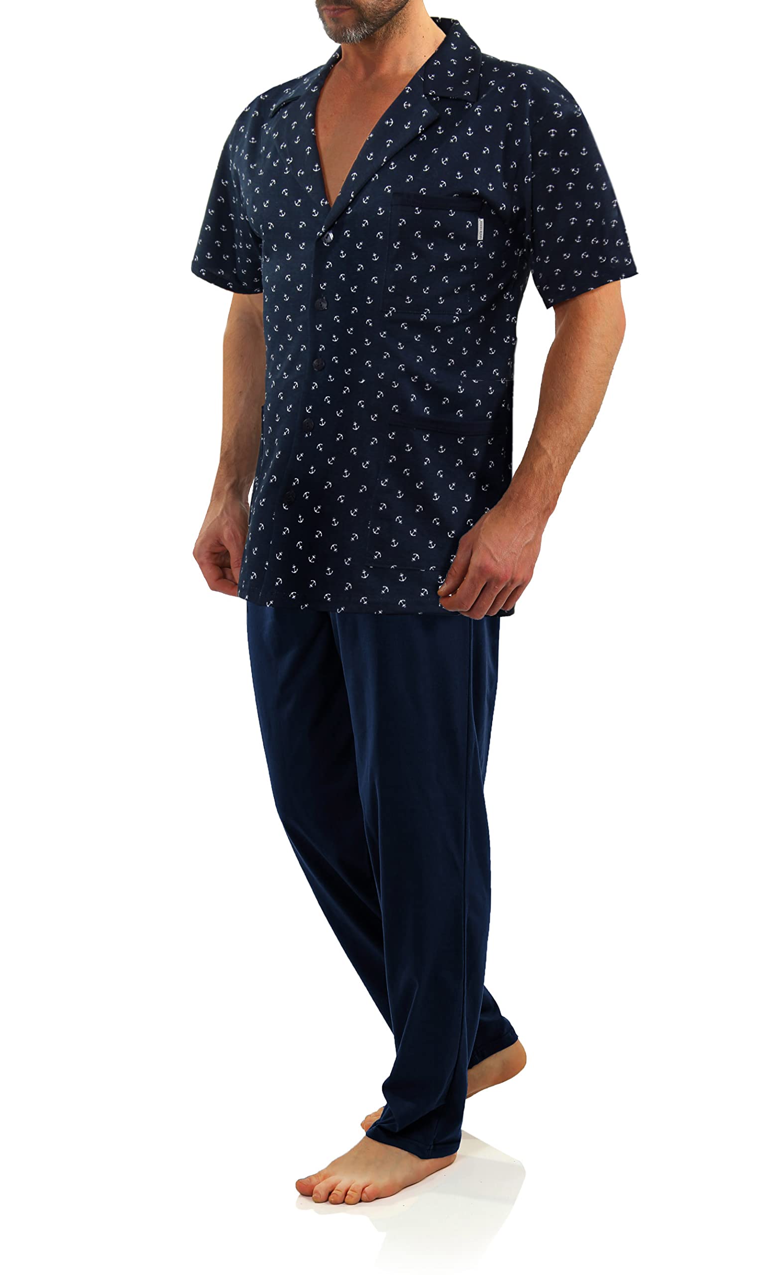 Sesto Senso Pijama Hombre Elegante con Botones Conjunto de Algodón con Manga Corta Pantalón Largo