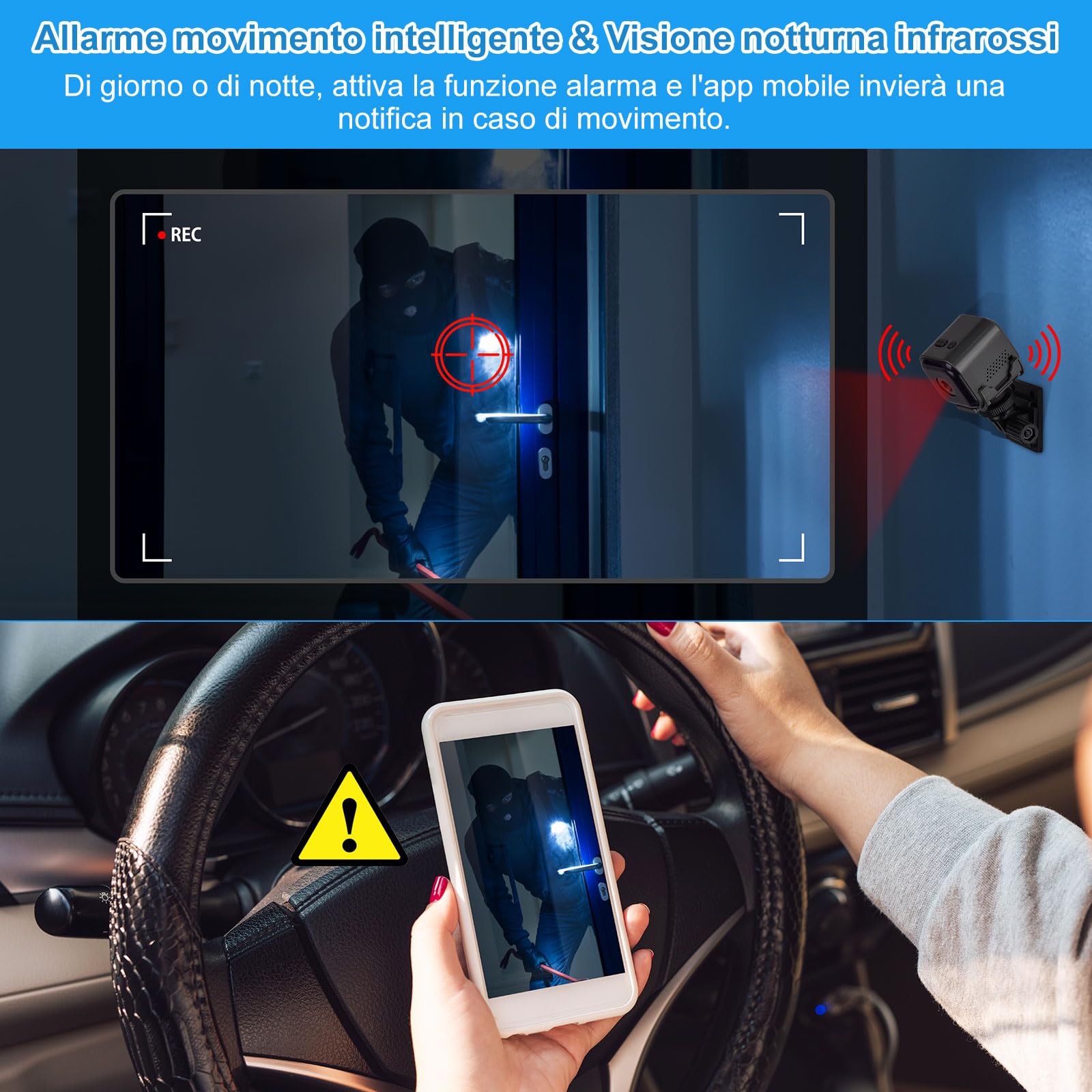 Telecamera Spia WiFi Interno, Mini Videocamera Sorveglianza 1080P con Visione Notturna, Telecamera Nascosta,Rilevamento di Movimento e Controllo Remoto via App