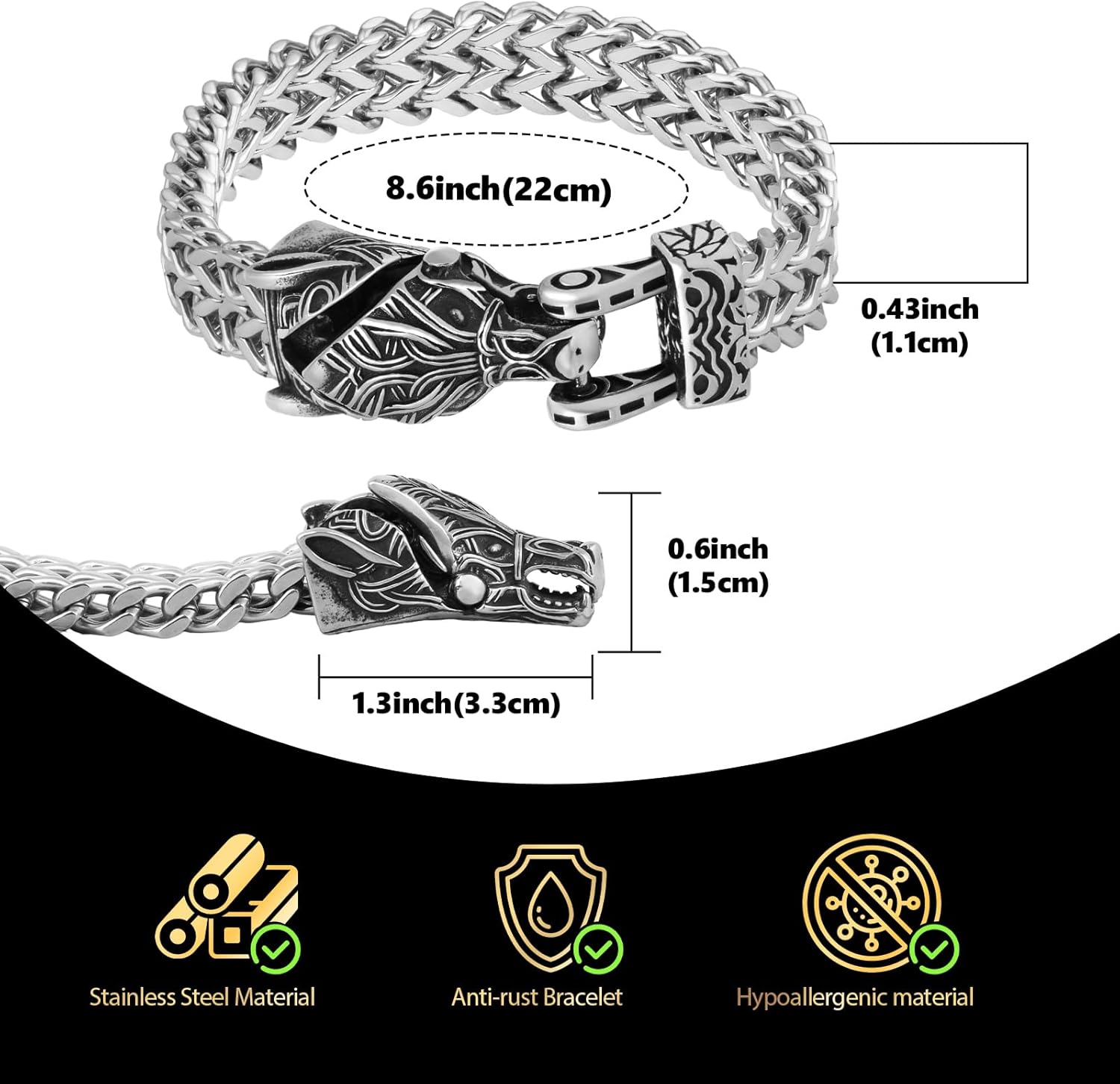 Stainless Steel Heavy Cuban Link Chain Bracelet Gothic Punk Rock Biker Viking Vintage Franco Link Curb Bracelet Jewelry for Men Silver - Image 5