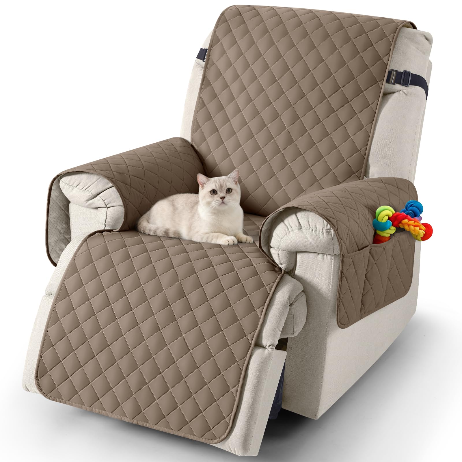 TAOCOCO Funda Sillon Relax Reclinable 1 Plaza, Funda Sofa Impermeable para Mascotas con Bolsillo, Ajustable Elástico, Fundas Sillon Relax Reclinable Antiarrays y Antimanchas(Marrón, 55×231cm)