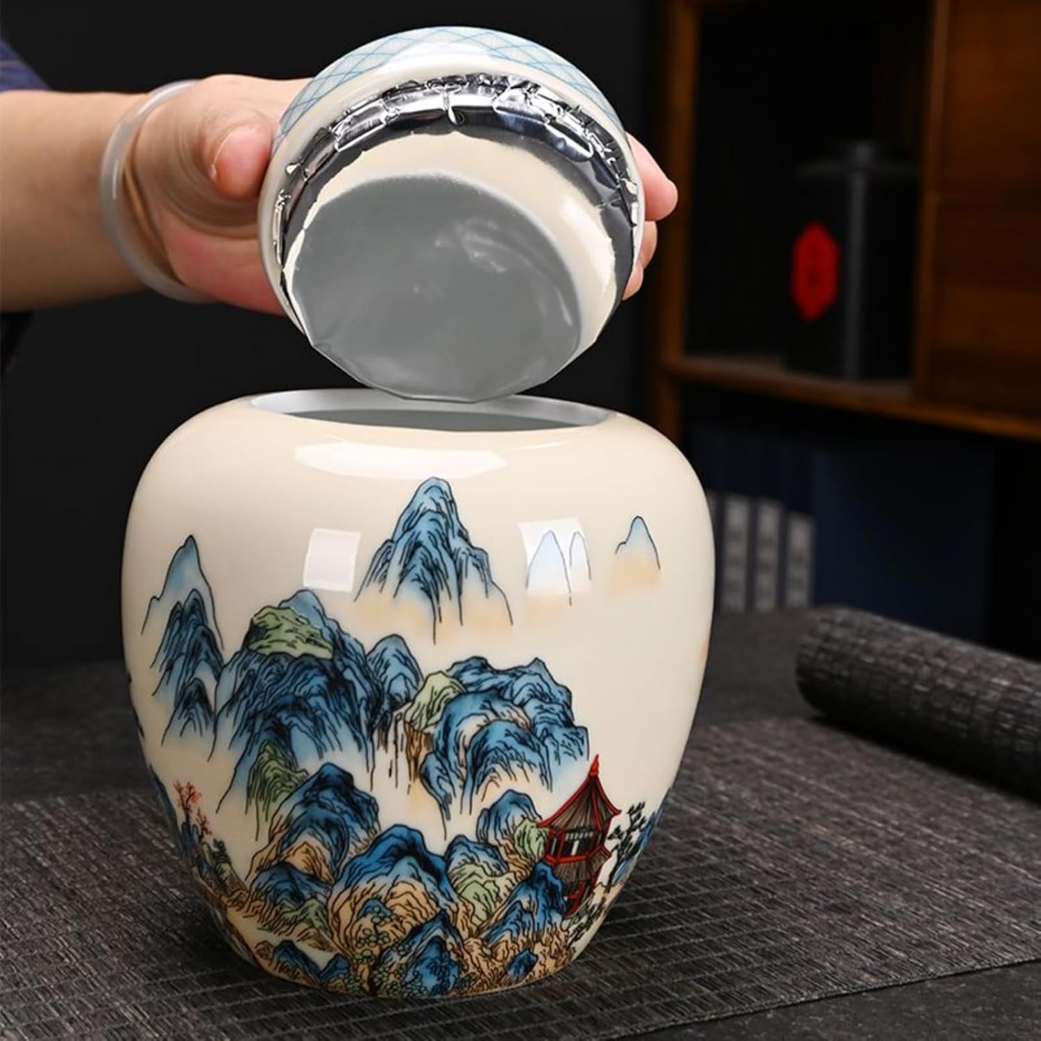 Ceramics Tea Canister, 1100ml 33oz, Storage Jar Chinese Kung Fu Tea Set Accessories