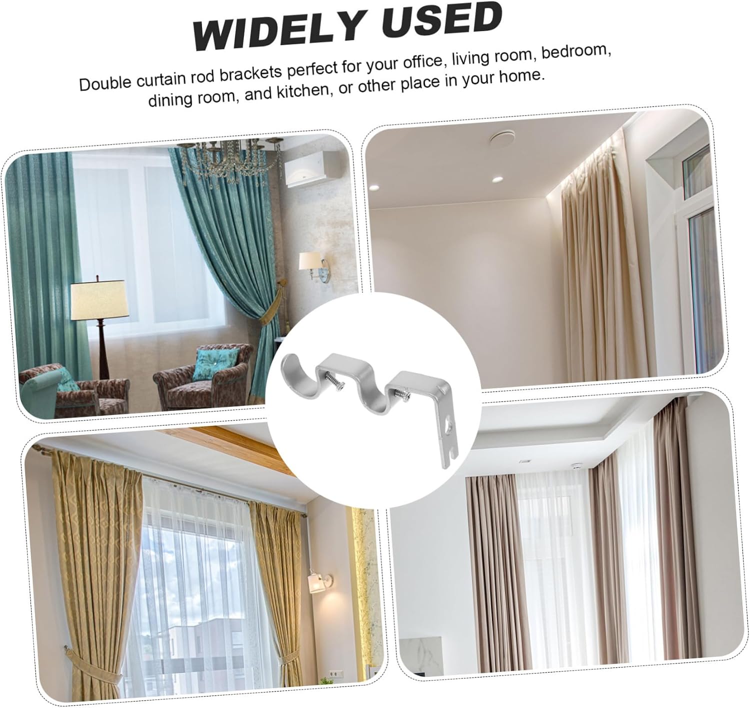 ORFOFE 3-piece Heavy Duty Iron Curtain Rod Bracket Double Rod Strut Frame for Home Decor Window Dressing