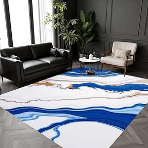 Amazon.com: Royal Blue White Gold Marble Striped Swirl Abstract Area ...