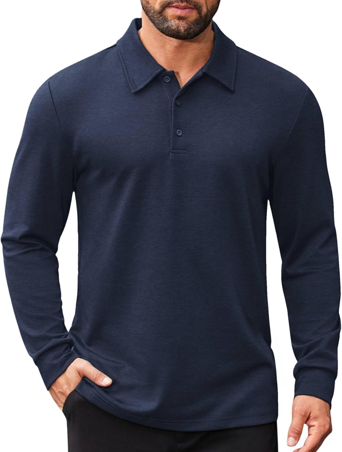 COOFANDY Men's Long Sleeve Polo Shirts Business Casual Collared Shirts Work Office Top Lightweight Button Golf Shirt