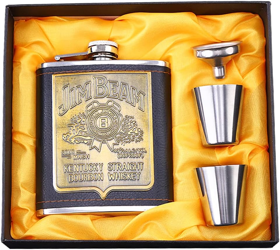 Hip Flask Set, Shot Flask, Classical Hip Flasks for Liquor with, 7 Oz with Funnel Wine Glass