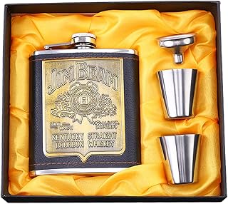 Hip Flask Set, Shot Flask, Classical Hip Flasks for Liquor with, 7 Oz with Funnel Wine Glass, Leak Proof, Stainless Steel Flasks for Liquor Gold Classical