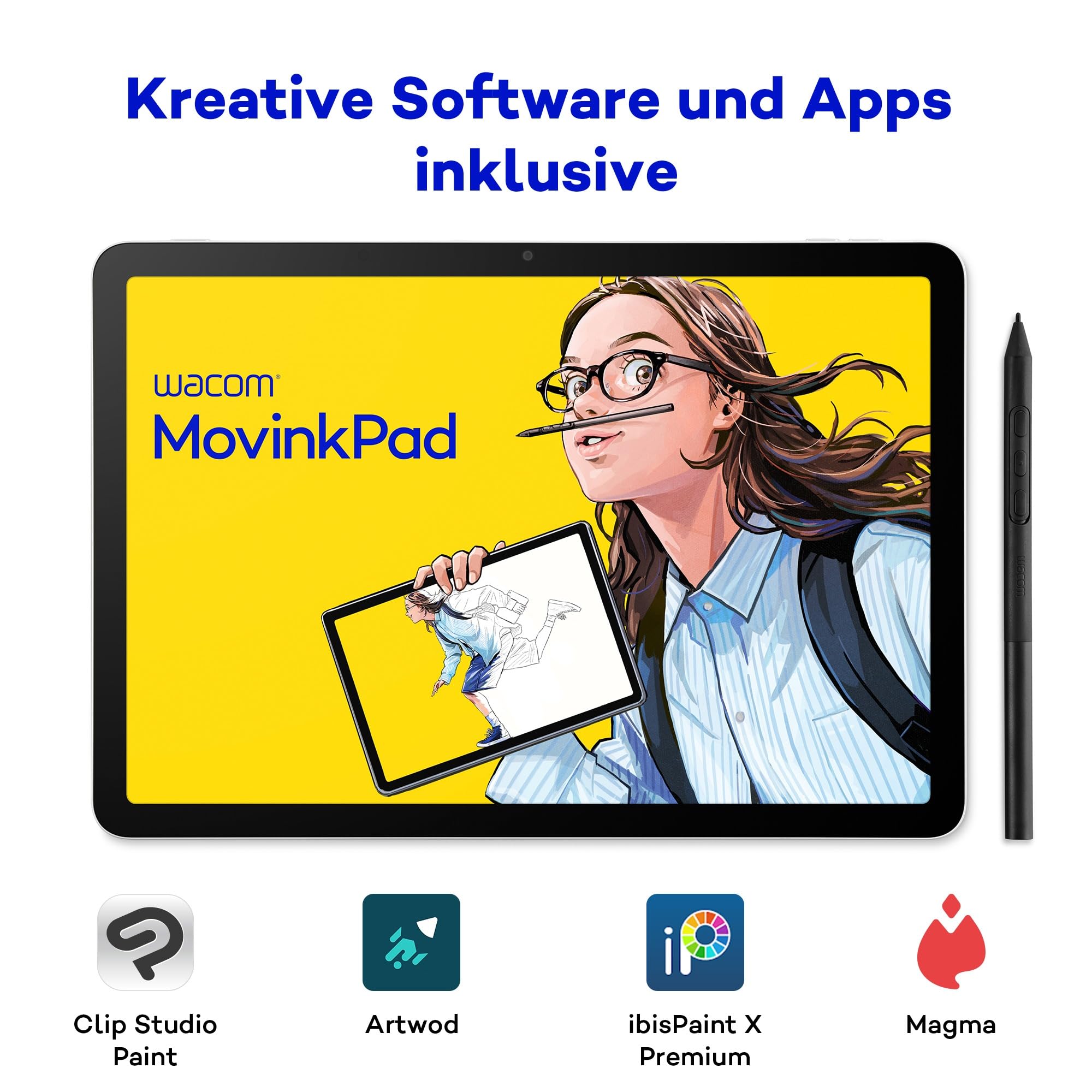 Wacom MovinkPad 11, EIN Android 14 All-in-One 11'' Zeichentablett für Junge Kreative. Mit Wacom Pro-Stift 3, einem scharfen Bildschirm, blendfreiem geätztem Glas, Front- und Rückkameras und