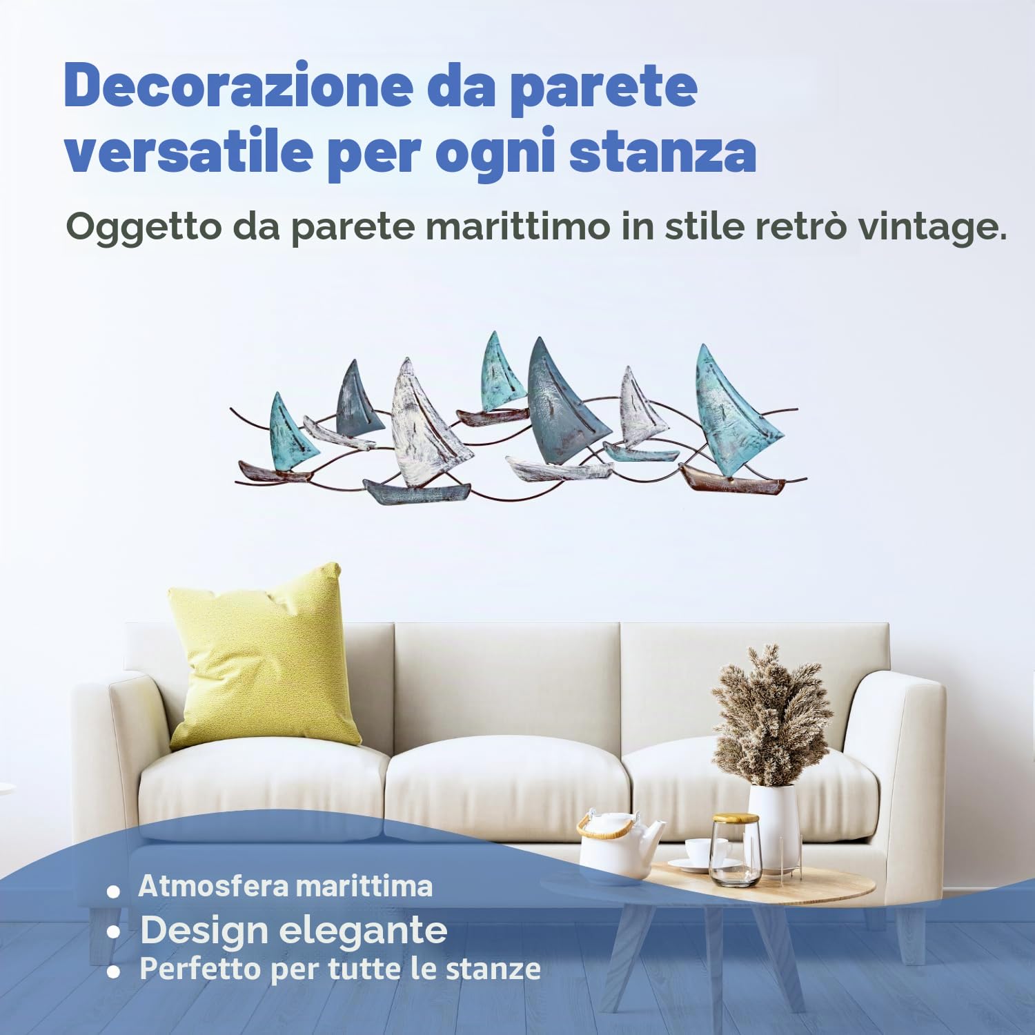 Seaside No.64 - Oggetto da parete marittimo a forma di barche a vela - 7 cutter in metallo - Decorazione senza tempo per tutte le stanze