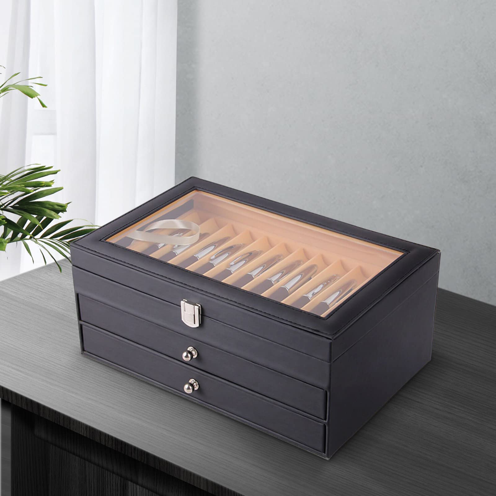 Caja expositora para pluma estilográfica, caja de presentación de cuero, organizador de almacenamiento, caja de almacenamiento, caja de madera, organizador (36 ranuras, negro)