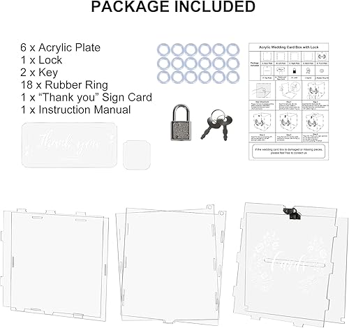 Miniatura 7 de Caja de tarjetas de boda de acrílico con letrero, caja grande de acrílico transparente con cerradura para boda, recepción, aniversario, ducha,