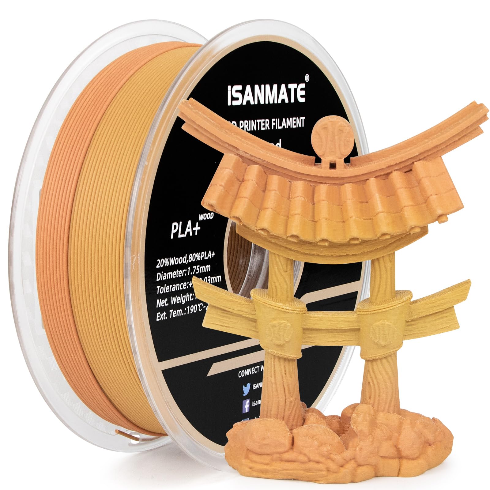 iSANMATEWood Filament 1.75mm, PLA 3D Printer Filament Wood, Multicolor Filament Wood PLA, 3D Printing Filament,1kg/Spool (20% Real Wood Fiber)