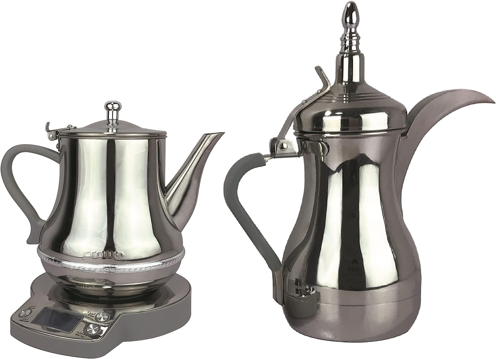Crownline Duo 252 Karak Tea And Arabic Coffee Maker, Stainless Steel With Infusers For Loose Coffee, 220240 V, 5060 Hz, 8501000 W"Min 1 year manufacturer warranty"