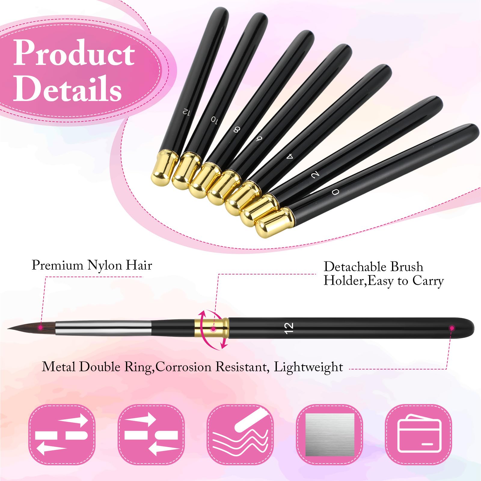 Gilprop 7-Piece Travel Watercolor Brush Set - Detachable Portable Brushes For Painting