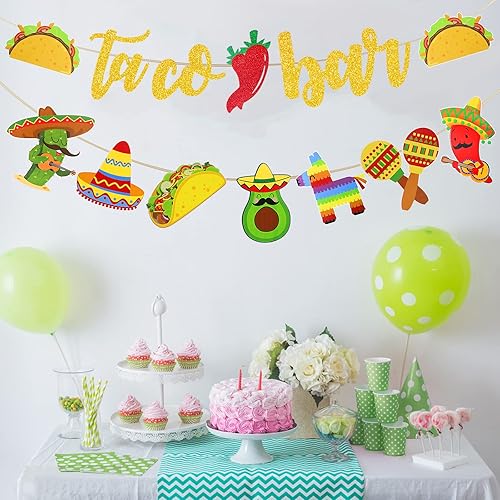 Miniatura 5 de Rismise Fiesta Taco Bar Guirnalda de 2 juegos de pancartas mexicanas para fiesta con cactus, burro, maraca, sombrero, taco, pimienta para fiesta